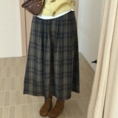 此外 过膝长裙学院风百褶裙 复古格子松紧腰半身裙女2025冬季 新款