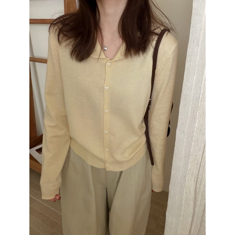 此外 娃娃领软糯薄款针织小开衫女2026春季新款小个子薄毛衣外套