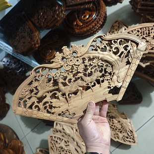 香樟木木雕环保原木白胚挂件房门头上装饰壁挂镂空扇形小号挂件