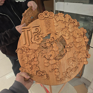 香樟木原木木雕挂件招财葫芦壁挂客厅玄关过道装饰吊坠福字木雕