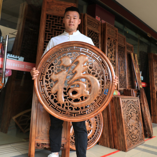 东阳木雕花格门窗角花风水挂件壁挂电视背景墙福字中式 工艺品摆件