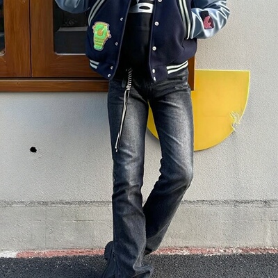 26新款微喇耐磨男牛仔裤高街风