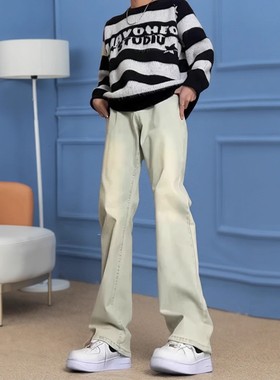 2026春秋男款复古高腰牛仔裤美式高街vibe风宽松直筒潮牌爆款裤子