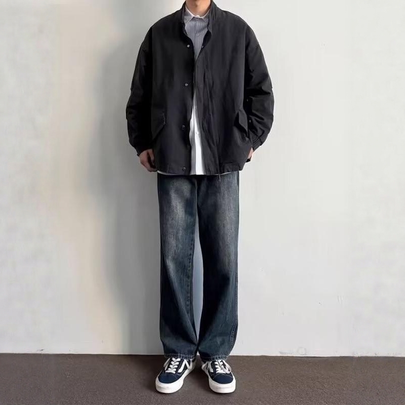 高街阔腿牛仔裤男春秋潮牌宽松直筒百搭潮流韩版痞帅港风裤子