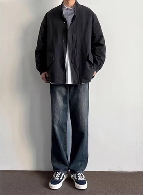 高街阔腿牛仔裤男春秋潮牌宽松直筒百搭潮流韩版痞帅港风裤子