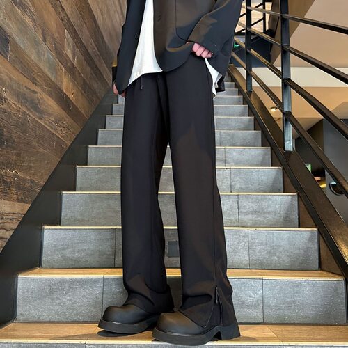 直筒垂坠感西裤男款长裤春秋侧边拉链痞帅青年感cleanfit休闲裤子