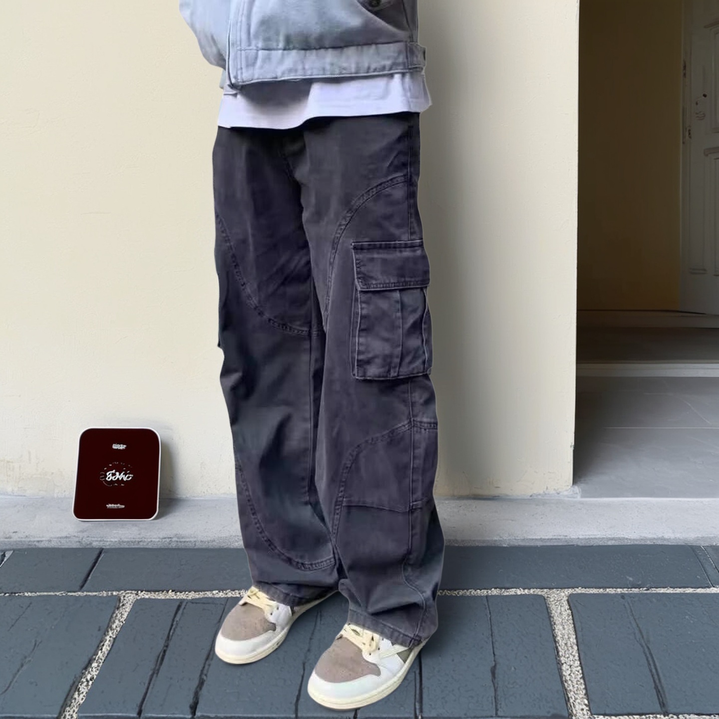 美式复古直筒阔腿裤多口袋工装裤男女潮牌春秋休闲宽松百搭牛仔裤