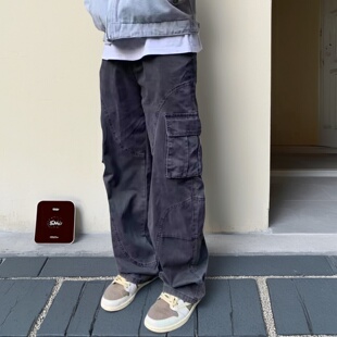 美式复古直筒阔腿裤多口袋工装裤男女潮牌春秋休闲宽松百搭牛仔裤