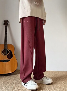 2026春秋新款加绒设计感重磅弯刀裤宽松休闲裤卫裤直筒运动长裤子
