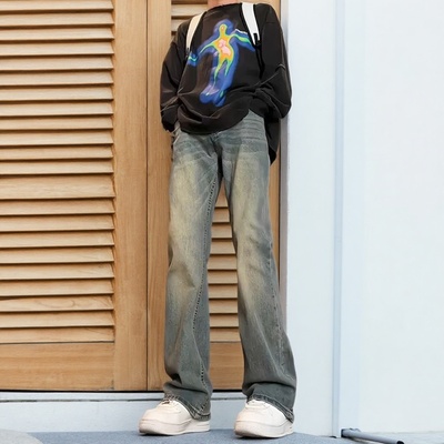 春秋季男款复古高腰牛仔裤