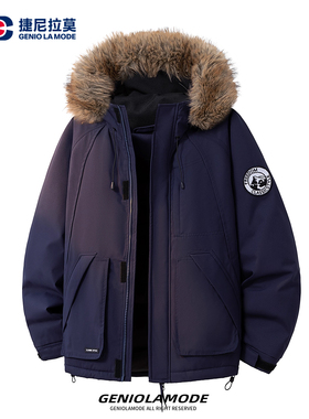 GENIOLAMODE美式工装毛领派克服棉衣秋冬男痞帅复古高街百搭外套