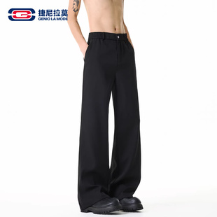 宽松直筒阔腿休闲长裤 GENIOLAMODE黑色美式 春季 男士 高街微喇西裤