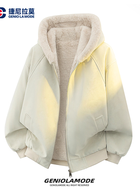 GENIOLAMODE美式荔枝纹座山雕棉衣男士加绒冬季保暖夹克重磅外套