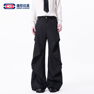 褶皱高街阔腿西裤 青少年休闲直筒裤 男士 新款 春季 GENIOLAMODE美式