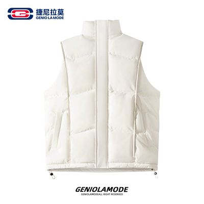 GENIOLAMODE纯色保暖宽松棉马甲男士秋冬新款立领坎肩背心外套潮