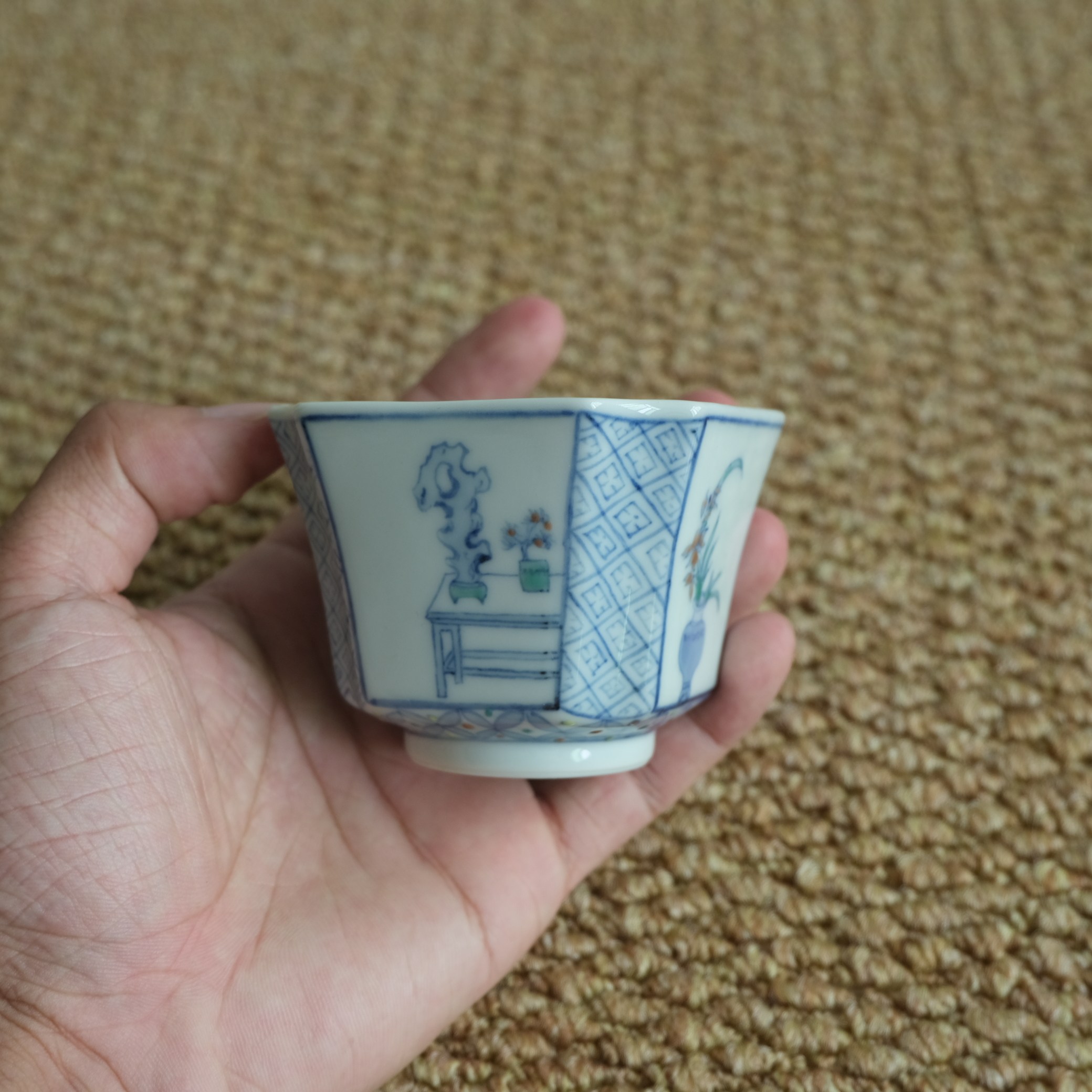 小青茶事 景德镇斗彩清供开窗四方杯 茶杯主人杯手工手绘文人雅器