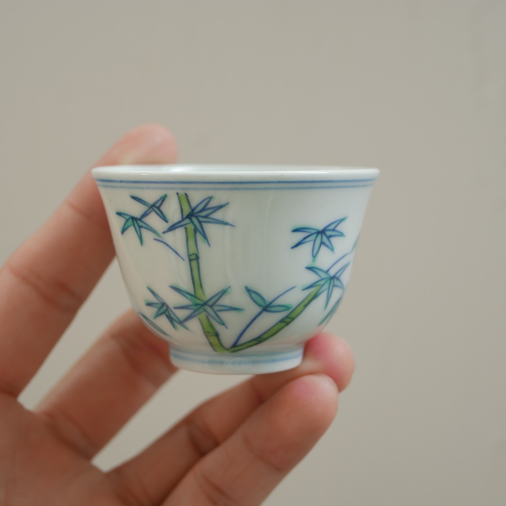 小青茶事 明成化斗彩竹纹杯手工手绘仿古景德镇薄胎茶杯品茗杯