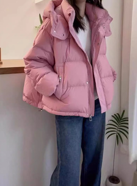 羽绒棉衣女秋冬短款2025韩版大码宽松棉服小个子连帽保暖休闲外套