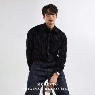 男长袖 重磅丝光棉提花复古衬衫 加厚休闲rrl上衣 咔叽 MCCEVTG美式