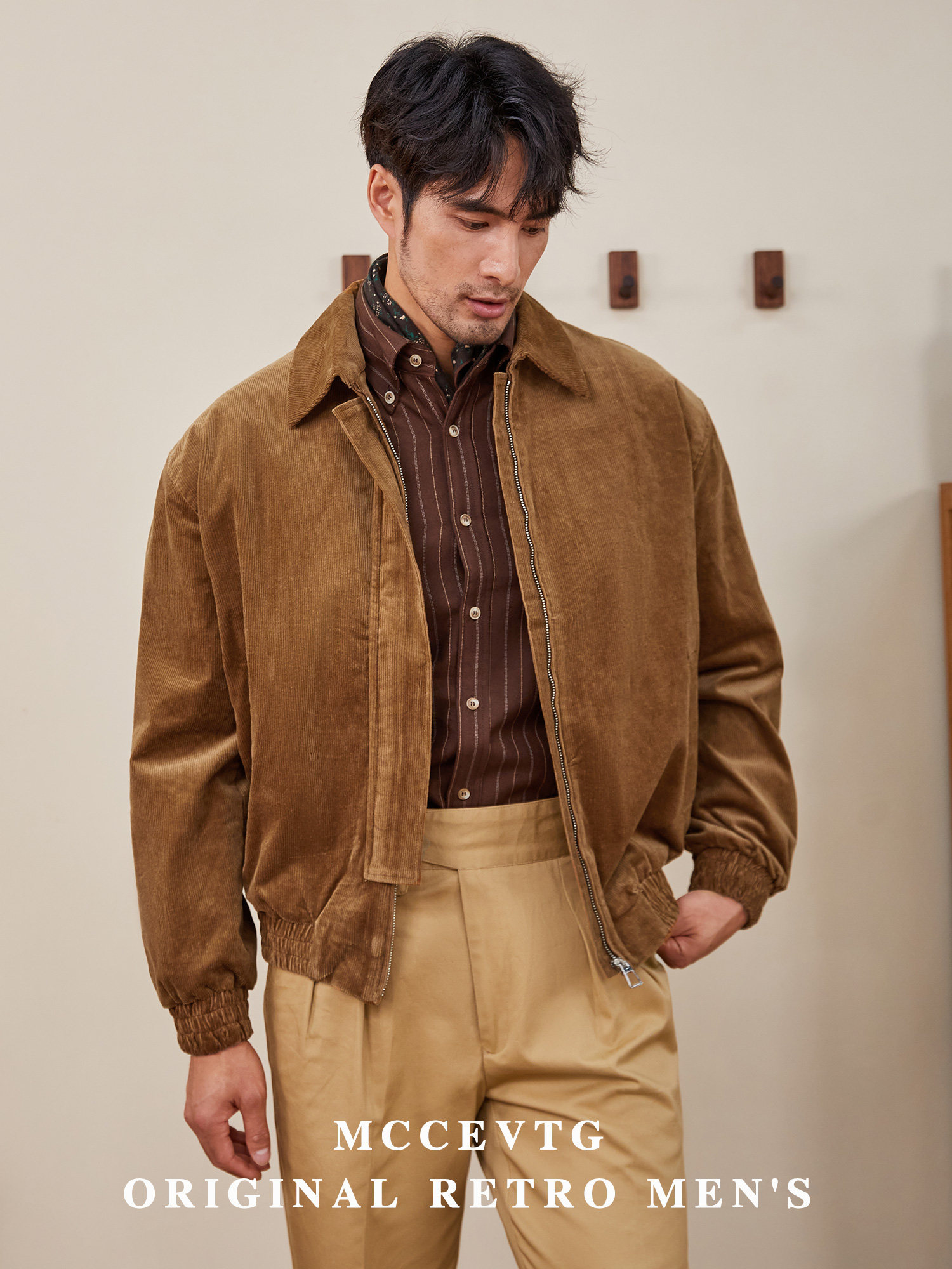 MCCEVTG AMERICAN RETRO SHORT CORDUROY JACKET MENS LAPEL CASUAL SHOULDER PADS AIR FORCE PILOT JACKET TIDE