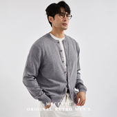 通勤含羊毛圆领毛衣外套春秋季 MCCEVTG意式 男士 纯色针织开衫 老钱