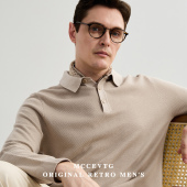 老钱 春秋季 套头翻领针织衫 羊毛纯色休闲POLO衫 男长袖 MCCEVTG意式