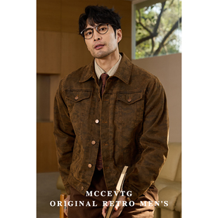 夹克春款 男翻领机车短款 外套工装 MCCEVTG酵素洗褪色工艺复古美式