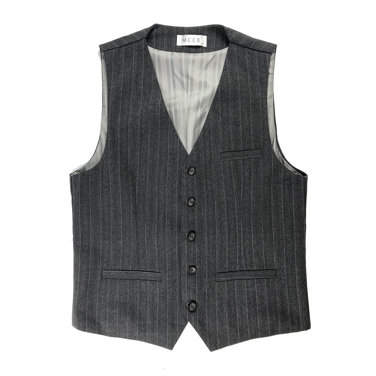 MCCEVTG RETRO BUSINESS SUIT VEST MALE YUPPIE SLIM BLACK STRIPED CASUAL CARGO VEST SHOULDER MAN