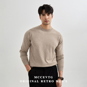 MCCEVTG羊毛混纺纯色圆领毛衣男青年通勤休闲黑色针织衫 打底秋冬