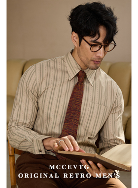 MCCEVTG优雅绅士 复古条纹衬衫男士休闲纯棉工装高端美式教父衬衣