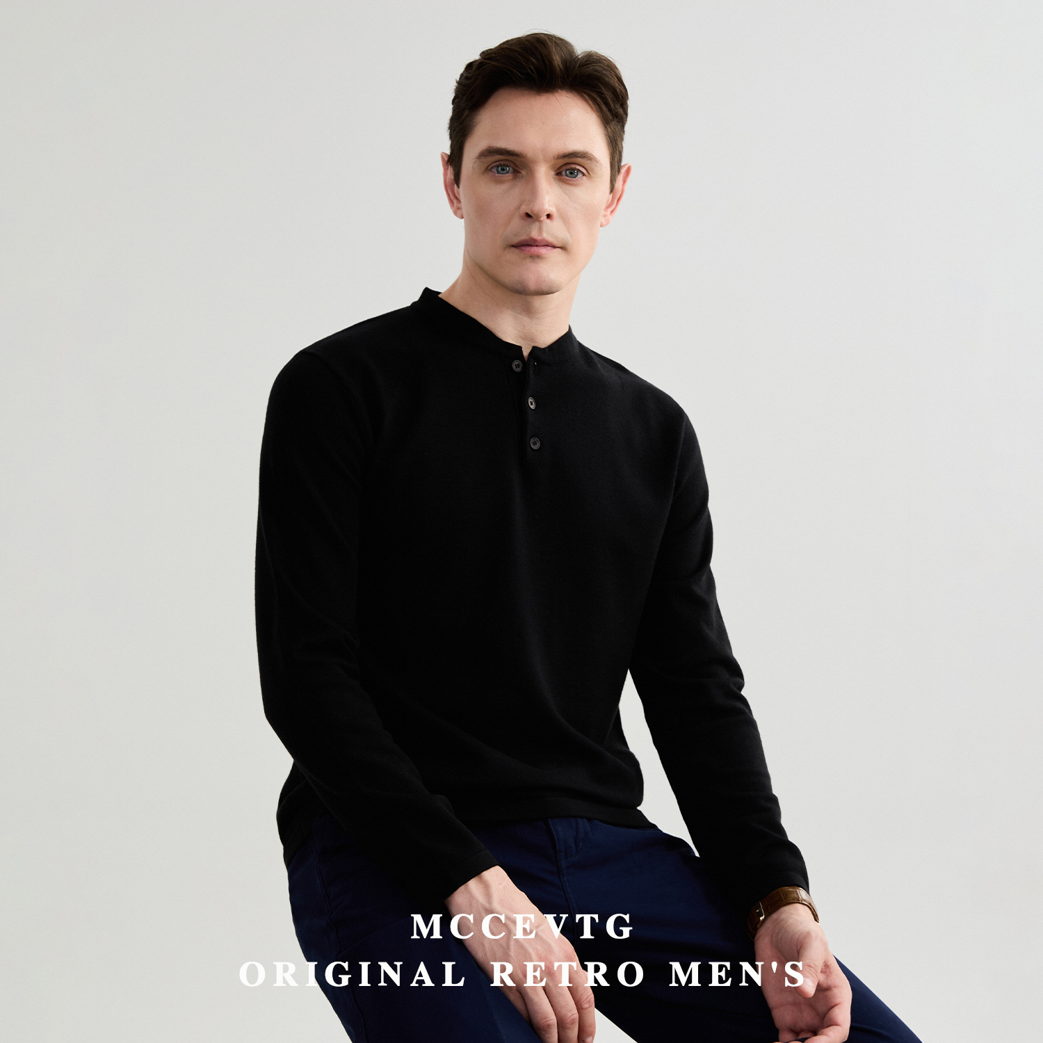 MCCEVTG亨利领针织衫男士长袖