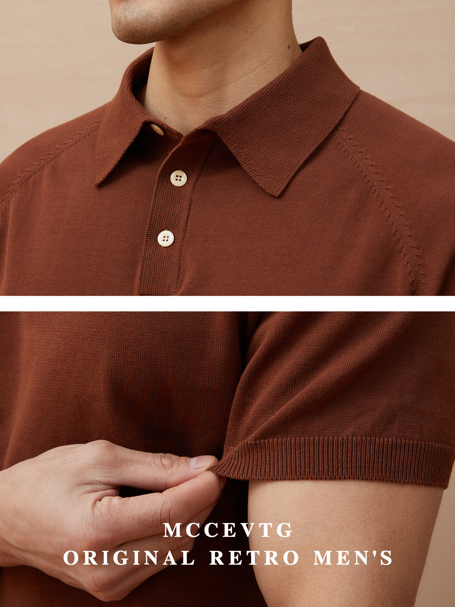 MCCEVTG HIGH TWIST COTTON KNIT POLO SHIRT SHORT SLEEVE AMERICAN VINTAGE RAGLAN SLEEVE CASUAL SOLID COLOR LAPEL T-SHIRT MEN