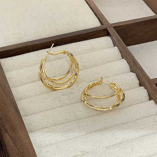 铜镀金耳饰三圈金色精致清新气质耳圈小众百搭日常通勤冷淡风女