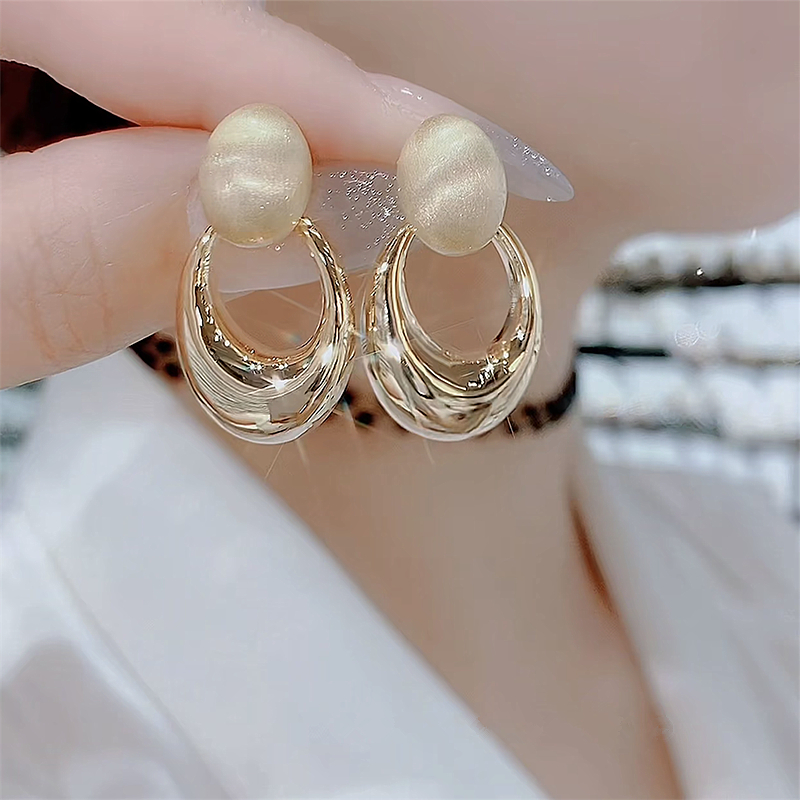 925银针经典几何镂空椭圆耳环亮面磨砂设计轻奢气质个性高级感女