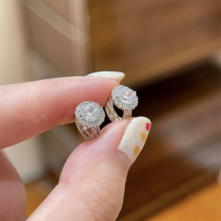 925银针几何大钻球耳扣ins简约冷淡风耳骨可戴时尚 精致百搭耳饰女