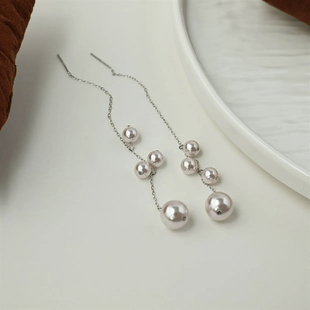 925银针长款曼塔玫瑰珍珠葡萄流苏设计气质耳线经典灵动典雅饰品