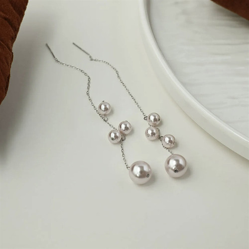 925银针长款曼塔玫瑰珍珠葡萄流苏设计气质耳线经典灵动典雅饰品