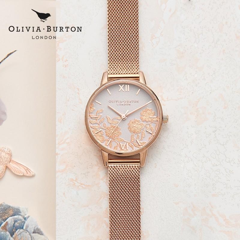 浮雕蕾丝蔷薇花女士玫瑰金手表