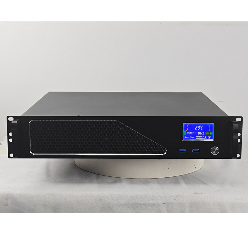 2u机箱短400深带湿度温度LCD屏标配550W冗余双电源工控服务器外壳
