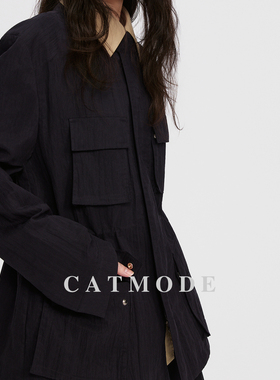 LION&CAT 2026 SS机能风工装外套女黑色大口袋设计感小众宽松夹克