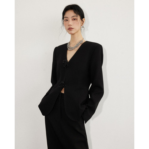 长袖西装LIONCAT黑玫瑰花朵简约