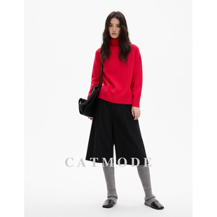 LIONCAT/秋冬高级感时尚穿搭高领长袖针织毛衣+百搭呢料休闲中裤