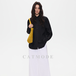 通勤百搭长袖 宽松中长款 上衣 复古镂空刺绣白衬衫 LION&CAT