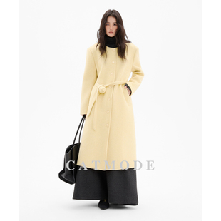 LIONCAT/冬季新款老钱风设计感花朵腰带双面呢羊毛外套女气质大衣