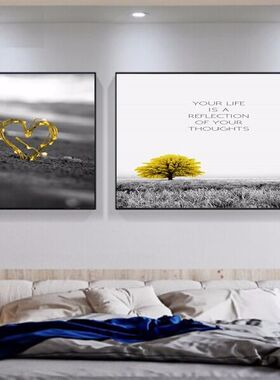 卧室装饰画 床头挂画温馨背景墙画 主卧壁画横版酒店宾馆房间墙画