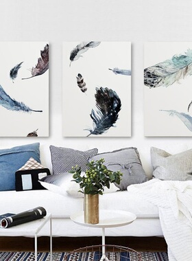 羽毛无框画 北欧客厅装饰画三联画 现代沙发背景挂画卧室餐厅壁画