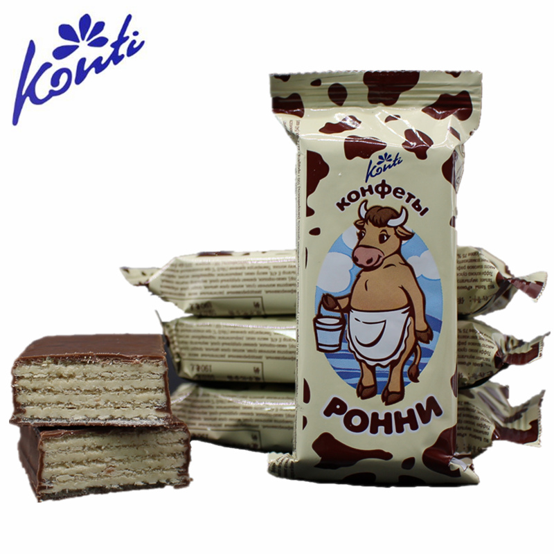 巧克力威化饼干俄罗斯康吉罗尼大牛巧克力味威化饼干网红零食500g