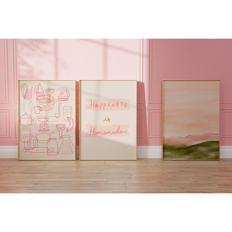 粉红色背景的藤蔓上的紫色花朵简约现代客厅装饰画小清新饭厅挂画