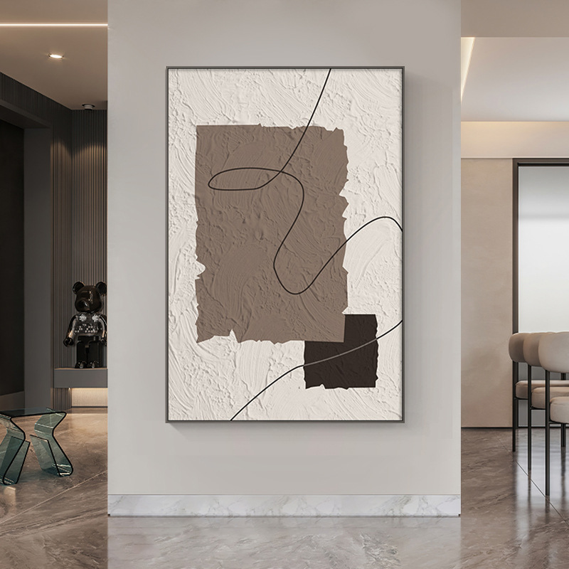 侘寂风客厅装饰画现代简约沙发背景墙壁画抽象线条玄关极简挂画