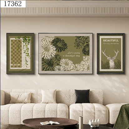 法式复古沙发背景墙装饰画高级感中古风花卉三联画艺术客厅挂画图片